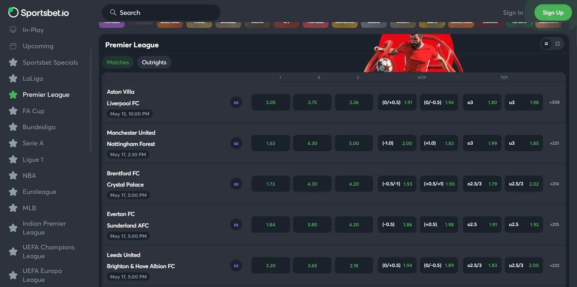 Football betting markets & Premier League coverage — non UK betting sites
